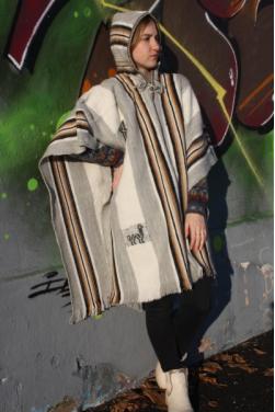 Poncho femme gris