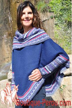 Poncho femme en alpaga mi-long