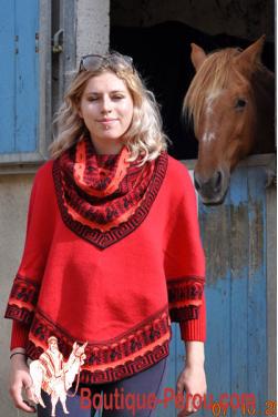 Poncho Pull chauve-souris en laine d'alpaga avec écharpe