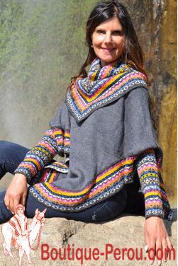 Poncho femme mi-long gris Anthracite