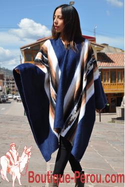 Poncho en alpaga Bleu marine, modele unique