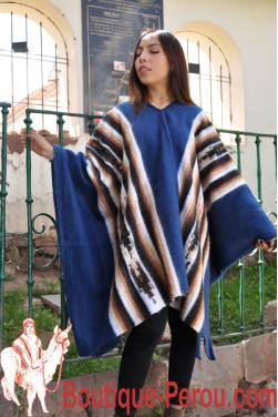 Poncho alpaga bleu marine des Andes, modèle unique