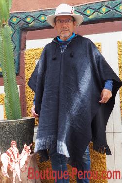 Véritable poncho homme péruvien en laine d'alpaga