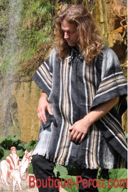 Poncho Chaman homme laine d'alpaga.