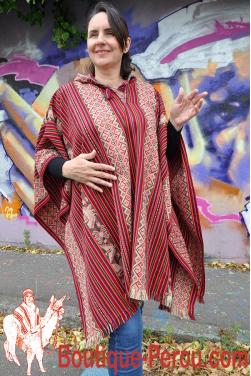 Poncho femme court Tawntinsuyo rouge indien