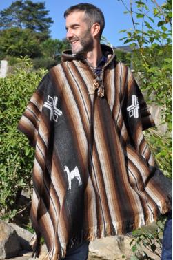 Véritable poncho homme péruvien en laine d'alpaga