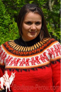 Pull-over péruvien femme rouge indien