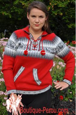 Pull  en laine d'alpaga de couleur rouge