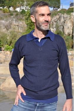 Pull homme bleu marine en laine bébé alpaga