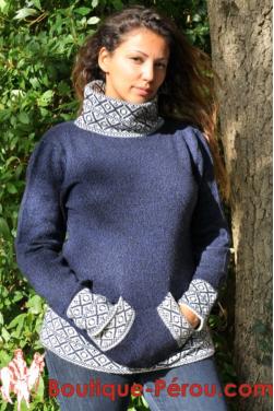 Pull péruvien Ausangate, manches longues et poches