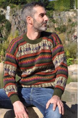 Pull-over jacquard  homme vert kaki