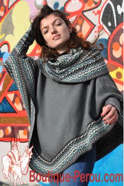 Pull poncho femme couleur gris anthracite