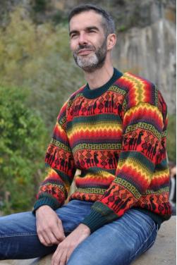 Pull col arrondi  vert kaki en laine d'alpaga