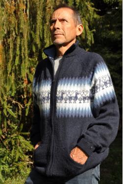 Cardigan bleu marine en fibre d'alpaga