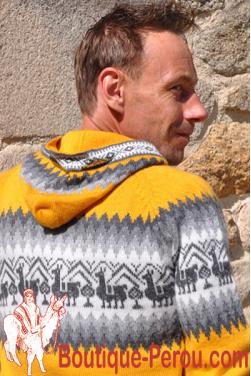 Cardigan Jaune soleil des Andes en fibre d'alpaga