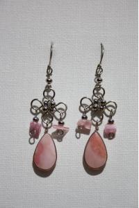 Boucles d'oreille en pierre quartz rose.