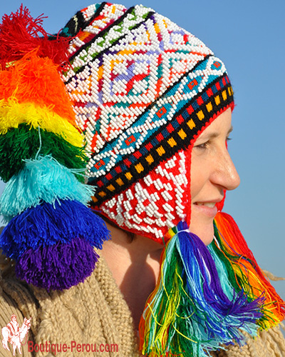 Bonnet péruvien, bonnet péruvien femme, bonnet péruvien aux couleurs  chaudes, véritable bonnet péruvien, Bonnet péruvien motifs stylisés -   France